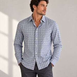 Theory Mens Blue Plaid Flannel Button Down Shirt Size Small Office Business